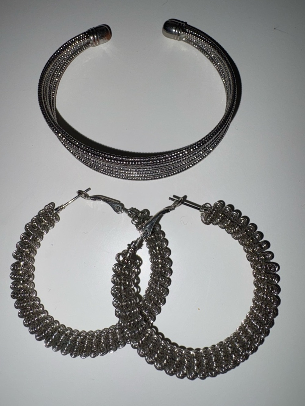 Silver Textured Hoop Earrings - Women Jewelry - Picture 2 of 3
